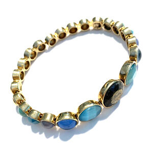 Cuff Bracelet Blue Brown Stones Gold Graduated OS Mod Boho Festival Fashion